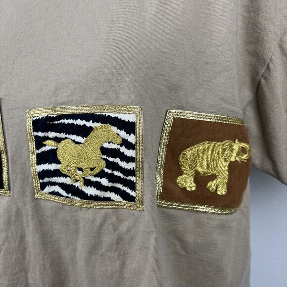 Vintage Clodia Dee Shirt Women Medium Brown Gold Cotton Animal Embroidered Tee - Picture 9 of 16
